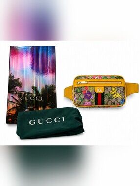 Gucci Floral GG Canvas Belt Bag with Yellow Trim